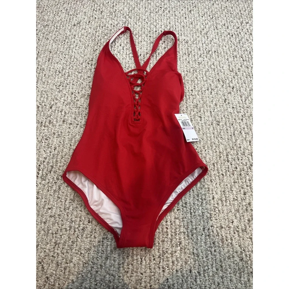Michael Kors NWT Red Lace Front One Piece Swimsuit Beachy Size 6